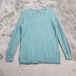 Gap Sweater Womens M Blue Merino Wool Blend V‎ Neck Long Sleeve Knit Pullover